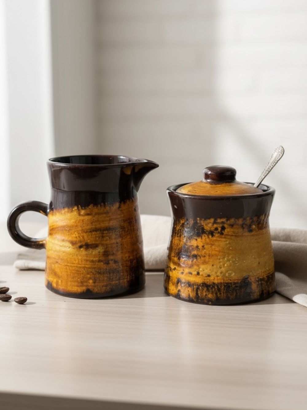 Vintage 1960s Laurentian Pottery Creamer Cream & Sugar Bowl Set